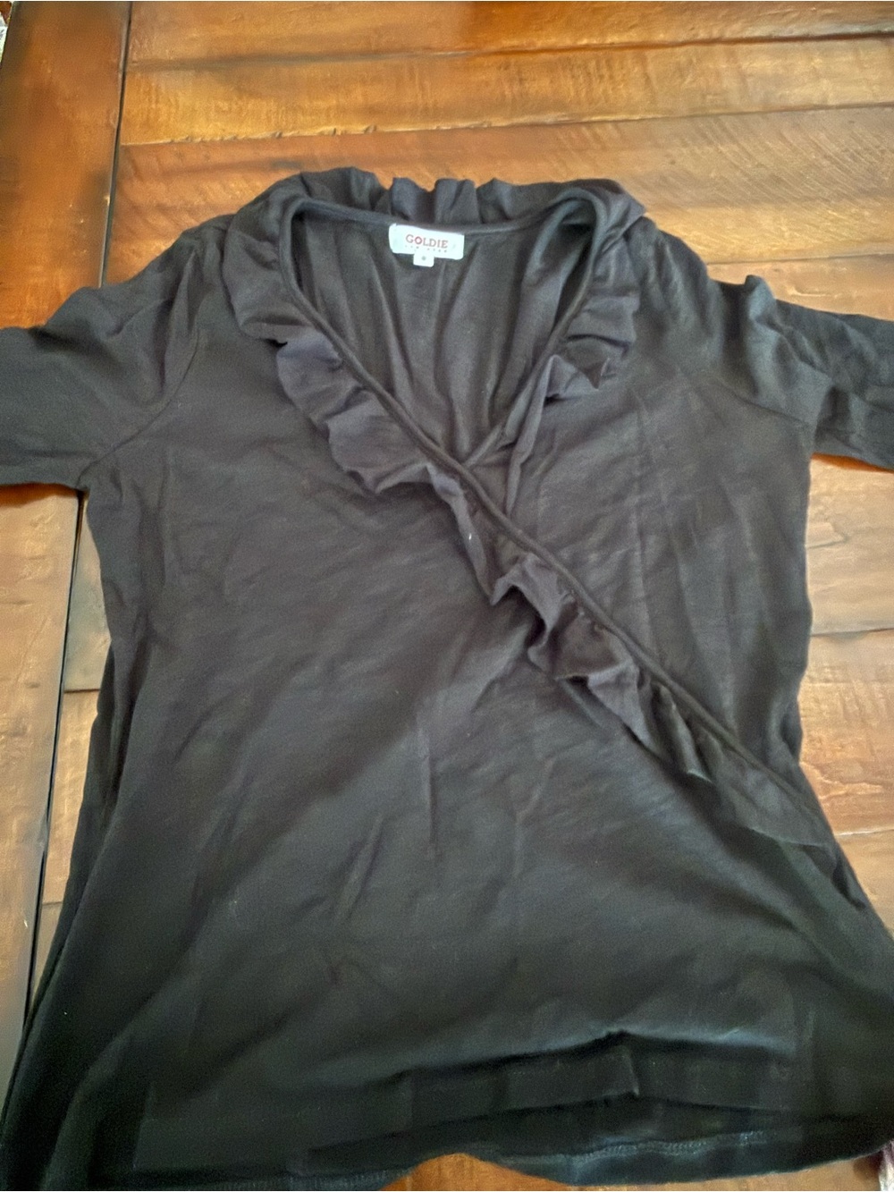 Goldie Black Ruffle-Trim Wrap-Style Top